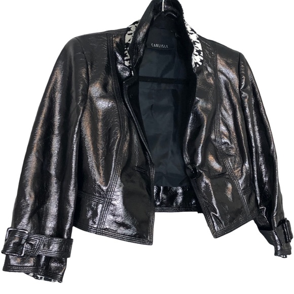 CARLISLE Black Cropped 3/4 Sleeve Biker Moto Jacket Size 4 - Picture 3 of 13